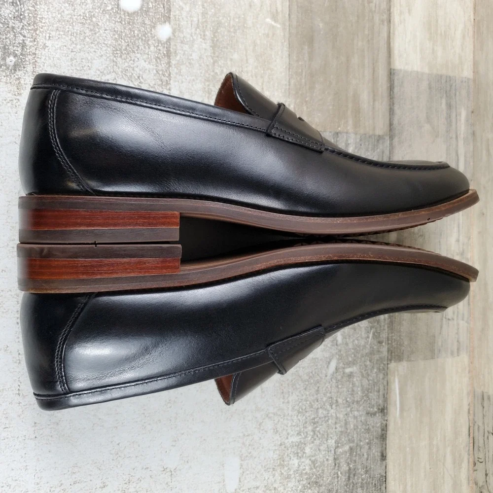 Florsheim Rucci Mens Penny Loafers Sz 8.5 M Black Leather Moc Toe Slip On Shoes